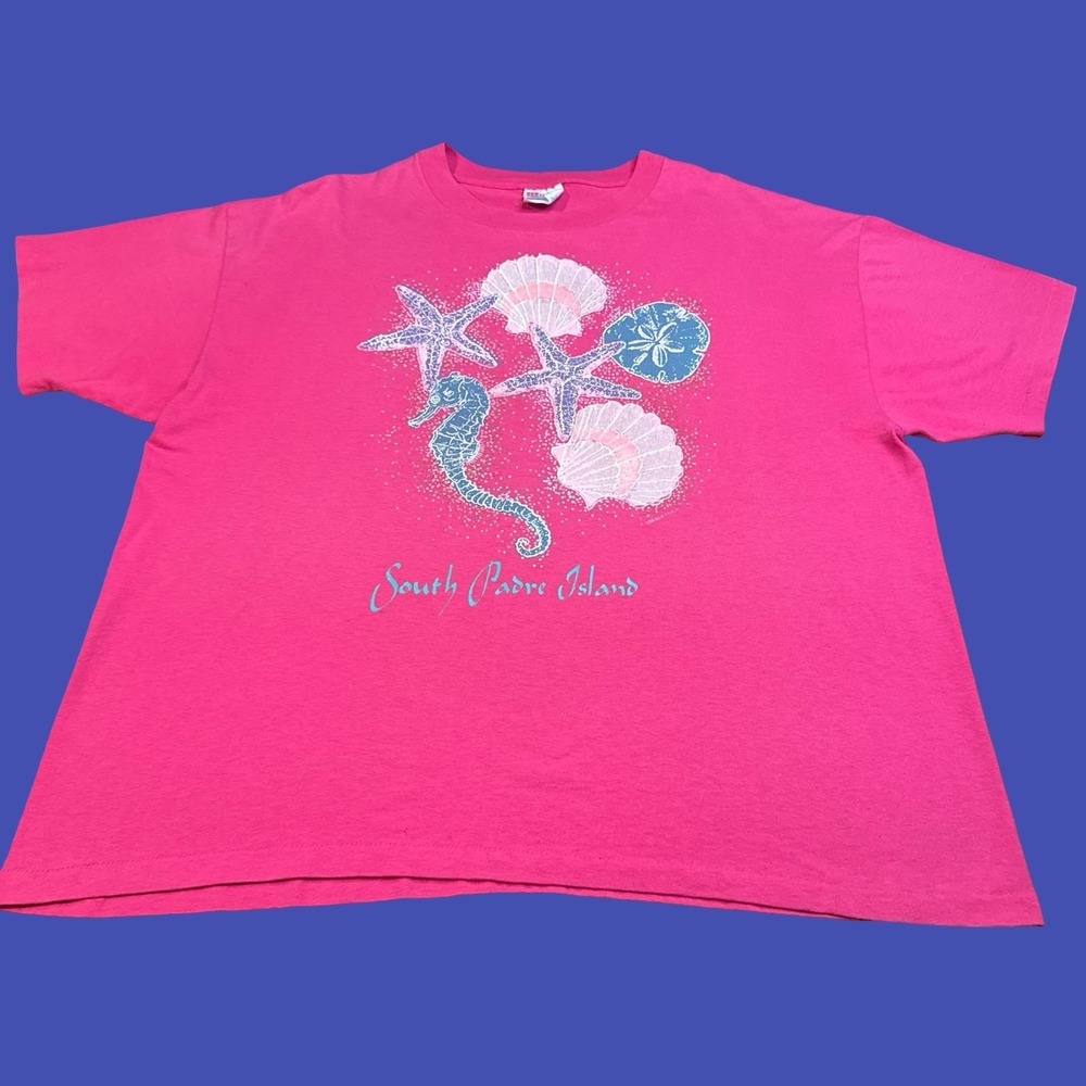 Vintage South Padre Island Tropical Fish T Shirt Mens XL Beach Coastal Seahorse
